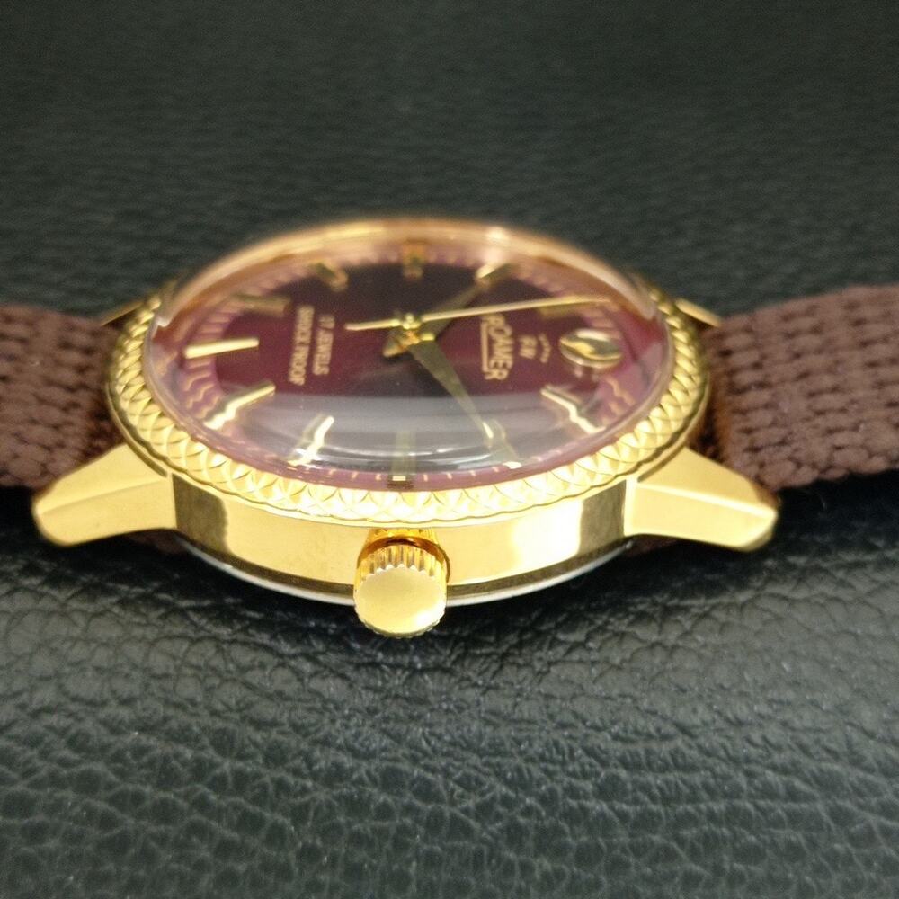 Vintage 1984 Roamer Manual Mens Gold Watch W/Nato Strap & Red accents - Picture 5 of 9
